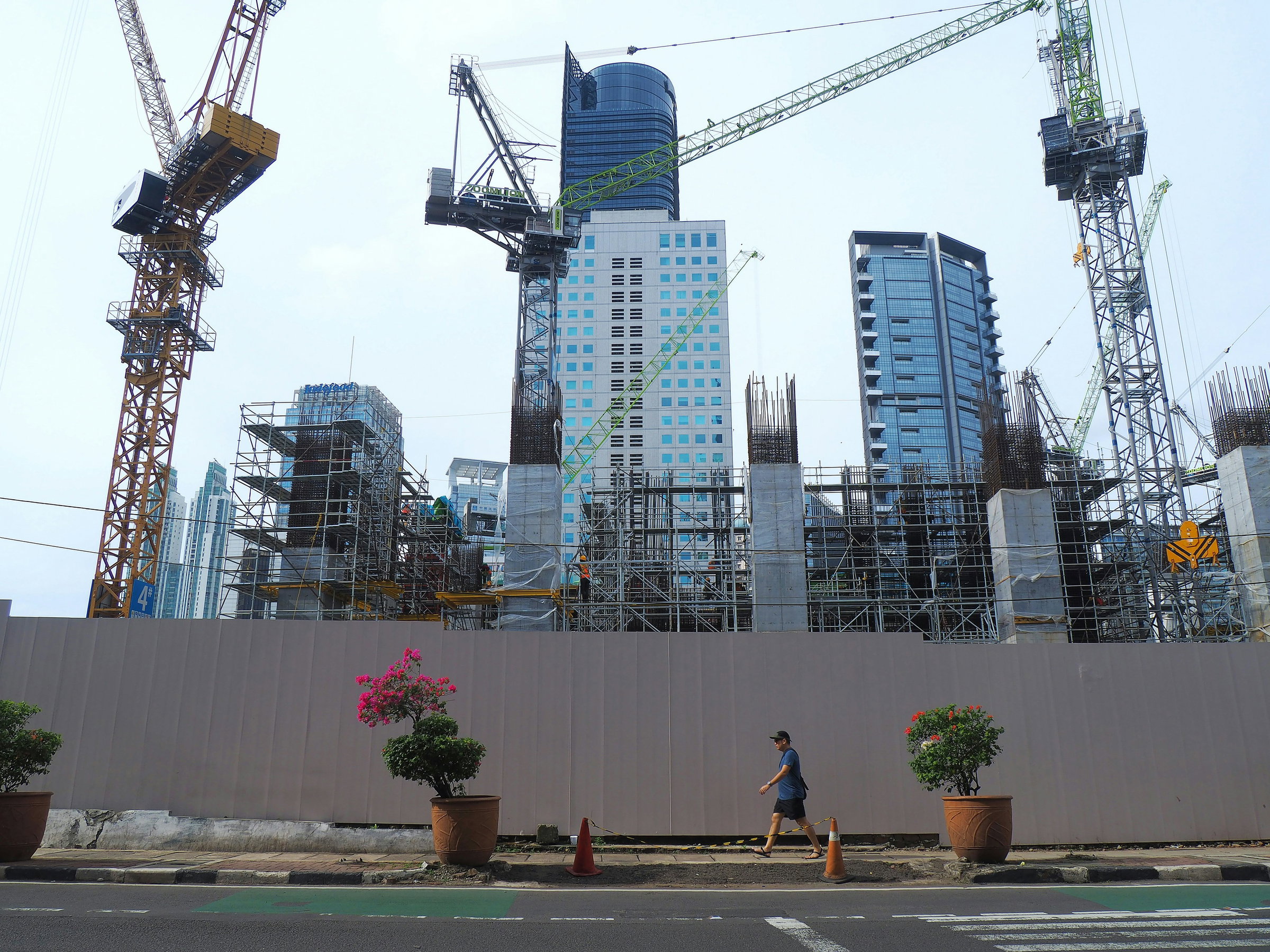 Cranes and construction activity at a development site